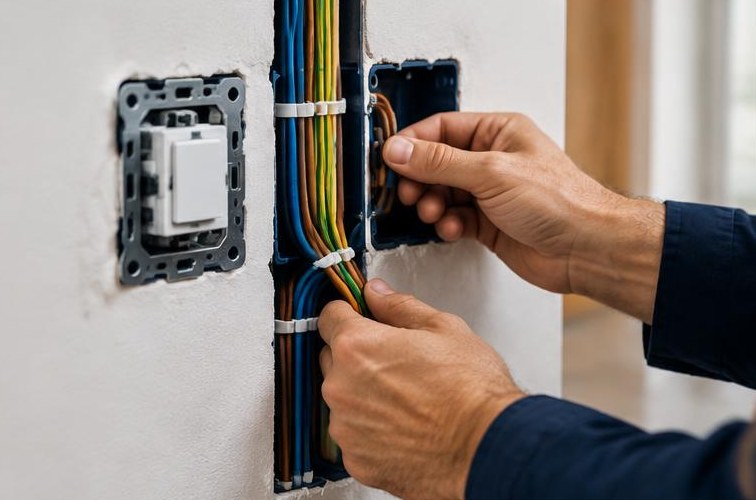 Imagem ilustrativa: Instalação de cablagem elétrica numa habitação